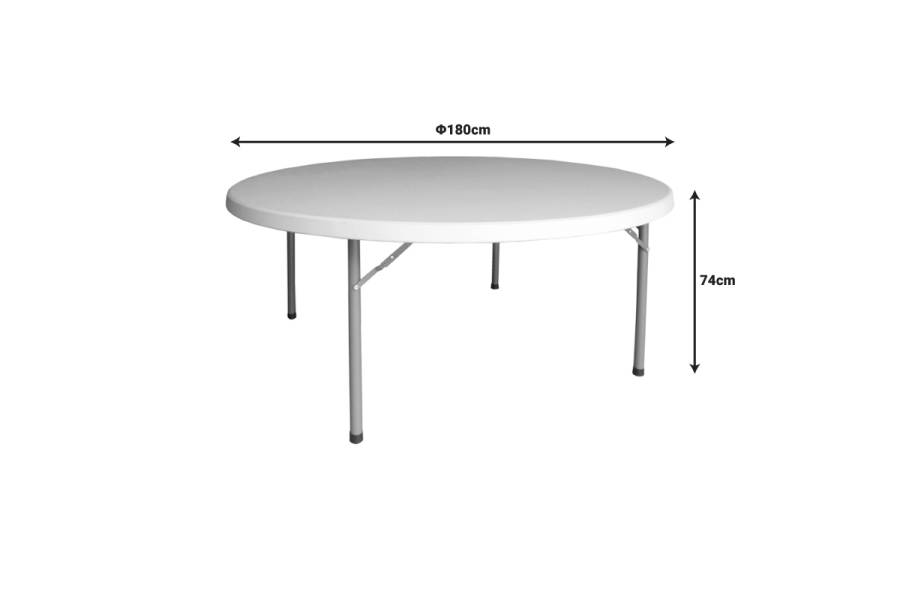 Τραπέζι βαλίτσα catering Comfort pakoworld πτυσσόμενο στρόγγυλο σε λευκή απόχρωση Φ180x74εκ