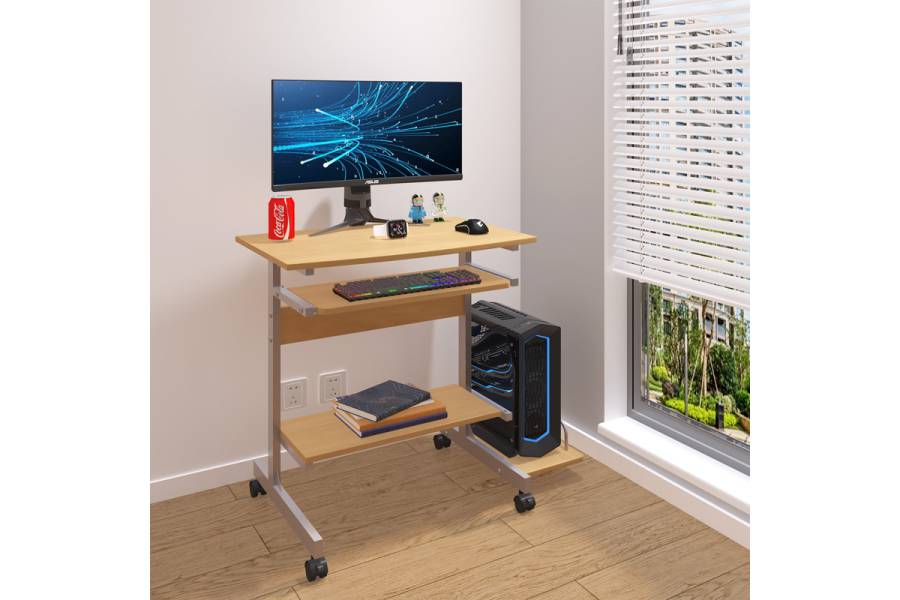 Γραφείο υπολογιστή Veronce pakoworld σε φυσική απόχρωση με μεταλλικό σκελετό 89x47x71εκ