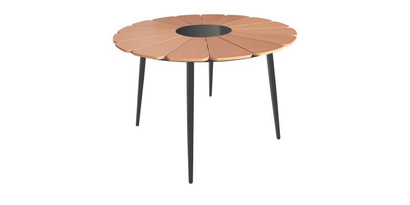 Τραπέζι Pinap pakoworld μαύρο αλουμίνιο και plywood σε φυσική απόχρωση Φ110x74εκ