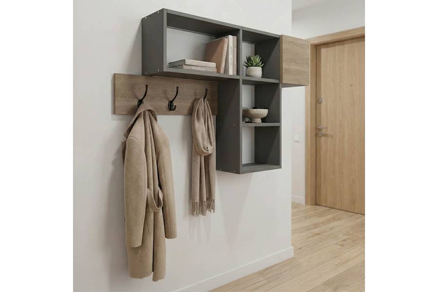 Κρεμάστρα τοίχου Wenia pakoworld σε sonoma-ανθρακί απόχρωση 99.5x15x61εκ