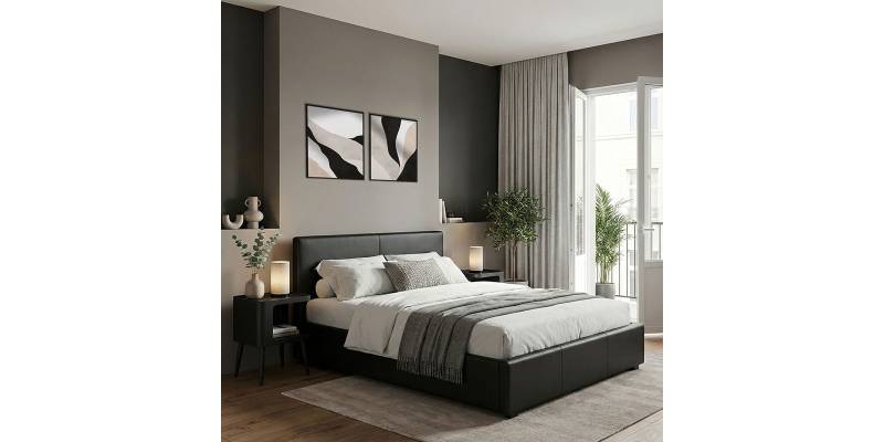 Κρεβάτι Dellia pakoworld με αποθηκευτικό χώρο pu μαύρο 150x200εκ