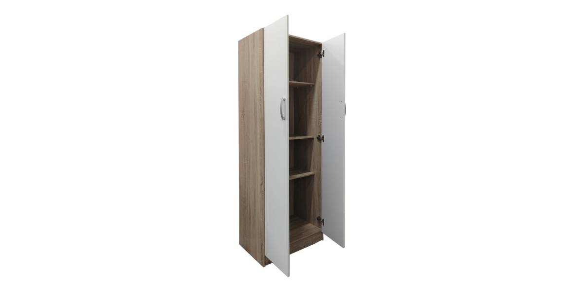Ντουλάπα δίφυλλη Athos pakoworld σε sonoma-λευκή απόχρωση 60x42x180εκ