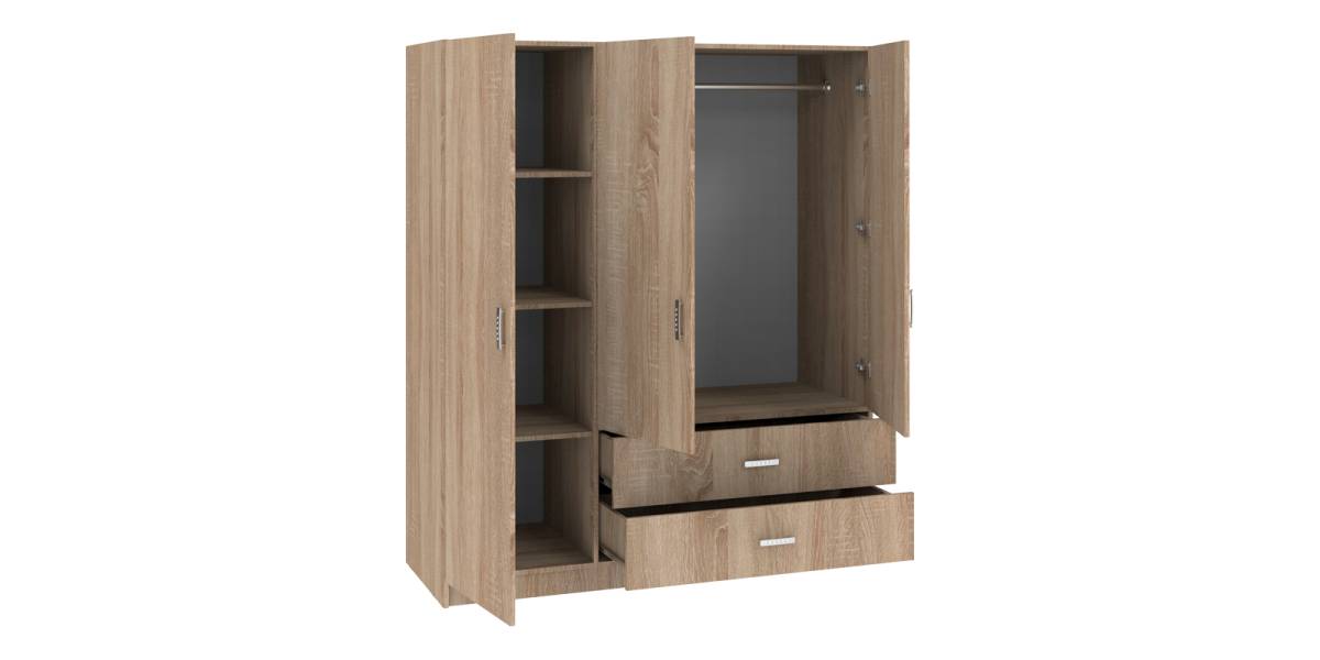 Ντουλάπα τρίφυλλη Royal pakoworld με συρτάρια sonoma 150x58x177εκ