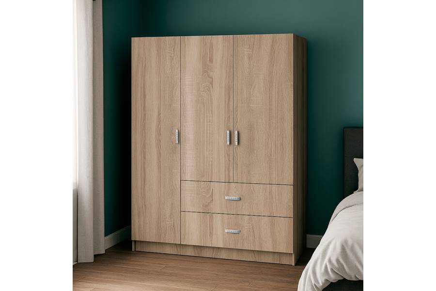 Ντουλάπα τρίφυλλη Royal pakoworld με συρτάρια sonoma 150x58x177εκ