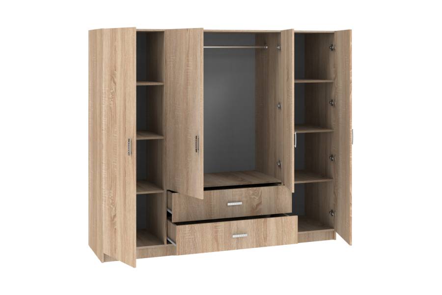 Ντουλάπα τετράφυλλη Royal pakoworld με συρτάρια sonoma 200x58x177εκ