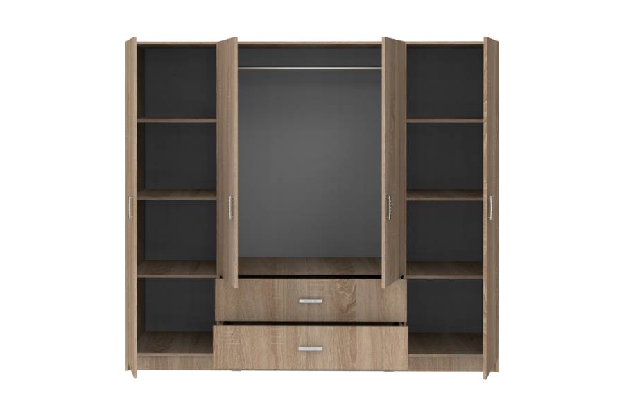 Ντουλάπα τετράφυλλη Royal pakoworld με συρτάρια sonoma 200x58x177εκ