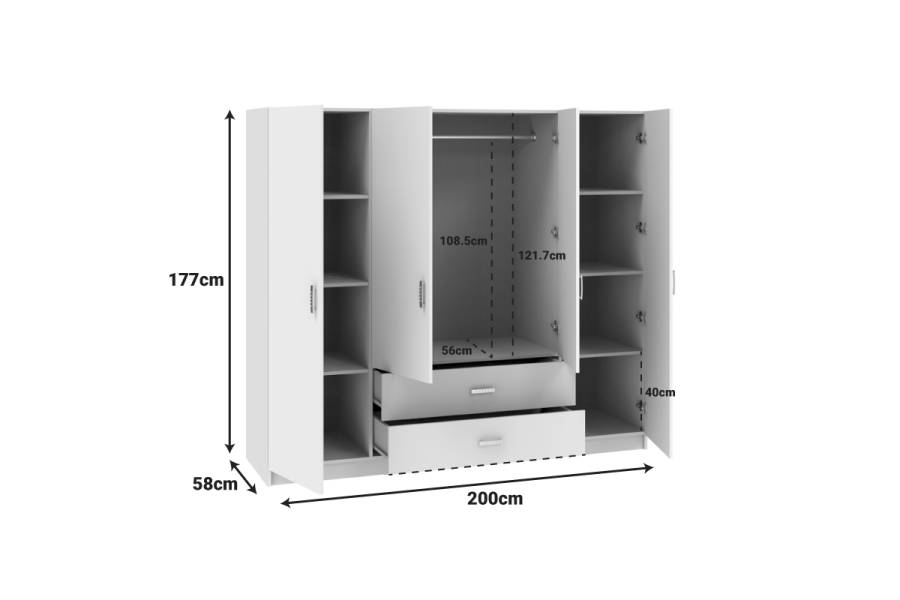 Ντουλάπα τετράφυλλη Royal pakoworld με συρτάρια sonoma 200x58x177εκ