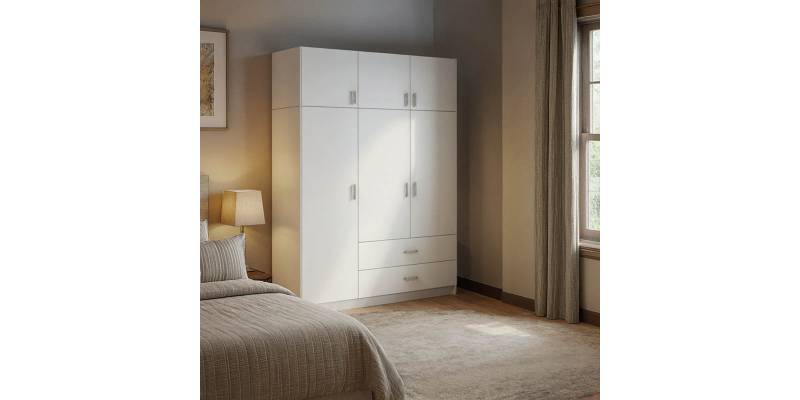 Ντουλάπα τρίφυλλη Royal pakoworld με συρτάρια και πατάρι λευκό 150x58x230εκ