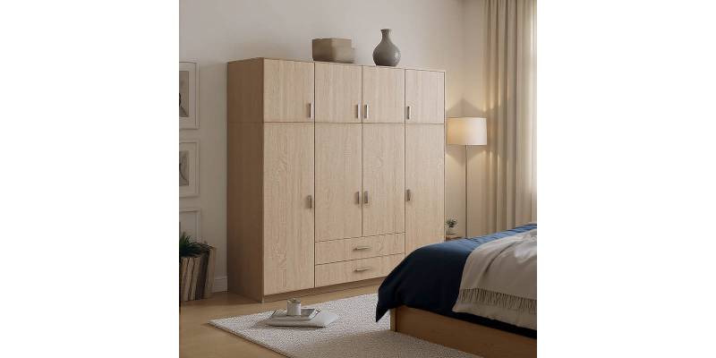 Ντουλάπα τετράφυλλη Royal pakoworld με συρτάρια και πατάρι sonoma 200x58x230εκ