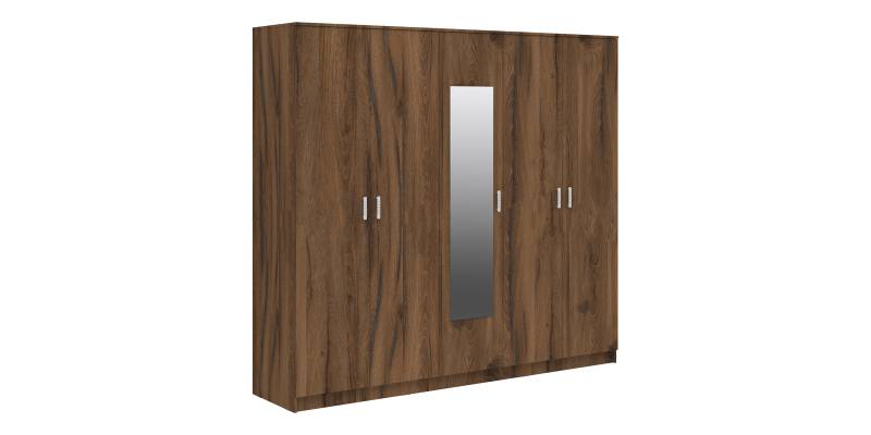 Ντουλάπα πεντάφυλλη με καθρέφτη Luna pakoworld καρυδί-oak 220x52x200εκ