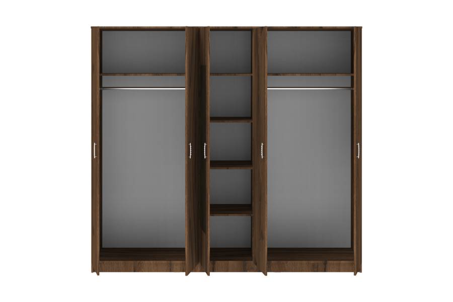 Ντουλάπα πεντάφυλλη με καθρέφτη Luna pakoworld καρυδί-oak 220x52x200εκ