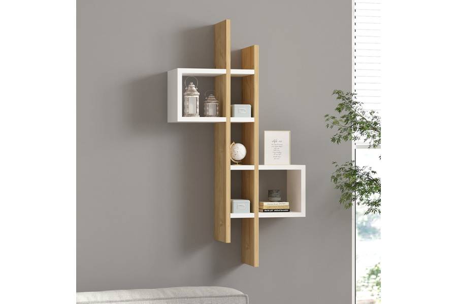 Ραφιέρα τοίχου Garel pakoworld σε oak-λευκή απόχρωση 53,8x19,6x108εκ