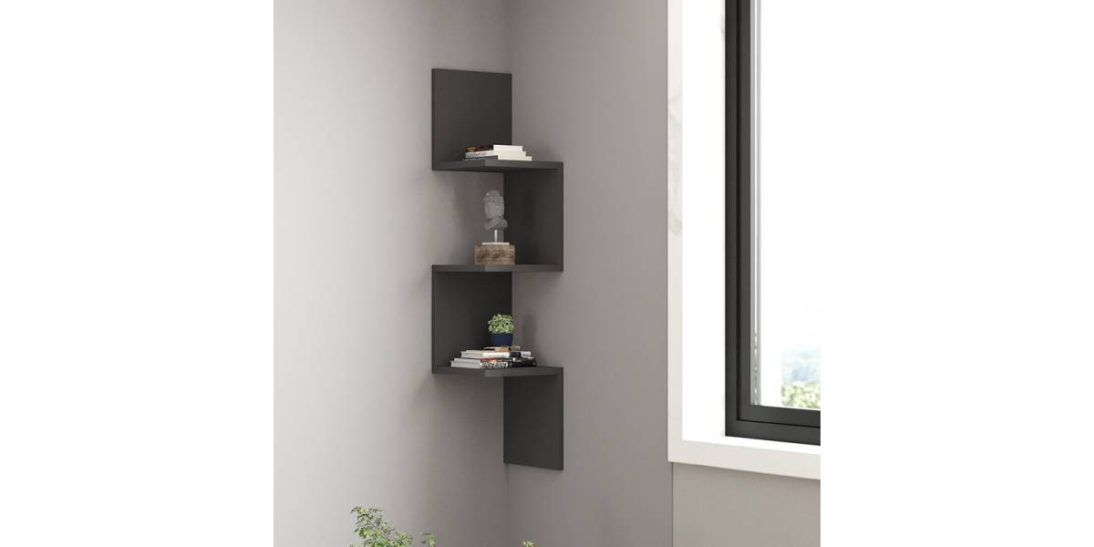 Ραφιέρα γωνιακή τοίχου Insta pakoworld σε ανθρακί απόχρωση 25x25x105,5εκ