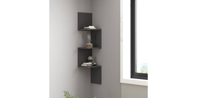 Ραφιέρα γωνιακή τοίχου Insta pakoworld σε ανθρακί απόχρωση 25x25x105,5εκ