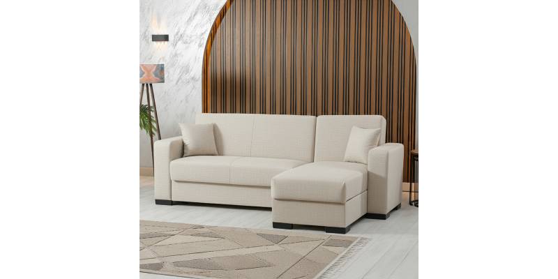 Γωνιακός καναπές-κρεβάτι αναστρέψιμος Dumma pakoworld ύφασμα κρεμ 226x148x86εκ