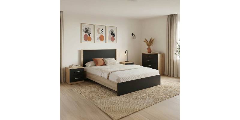 Σετ Κρεβατοκάμαρας Athos Sonoma Ανθρακί με Κρεβάτι 140x200εκ Σετ 4τεμ