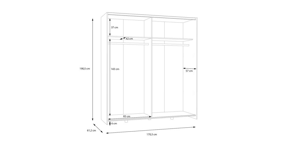 Ντουλάπα ρούχων Noez I pakoworld δίφυλλη με ράφια σε λευκή απόχρωση 170.5x61x190.5εκ