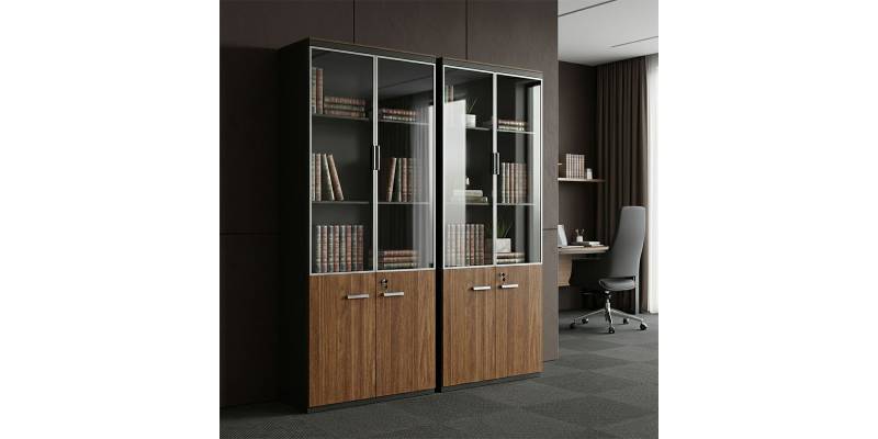 Ντουλάπες γραφείου επαγγελματικές Oscar pakoworld καρυδί-ανθρακί 160x40x200εκ