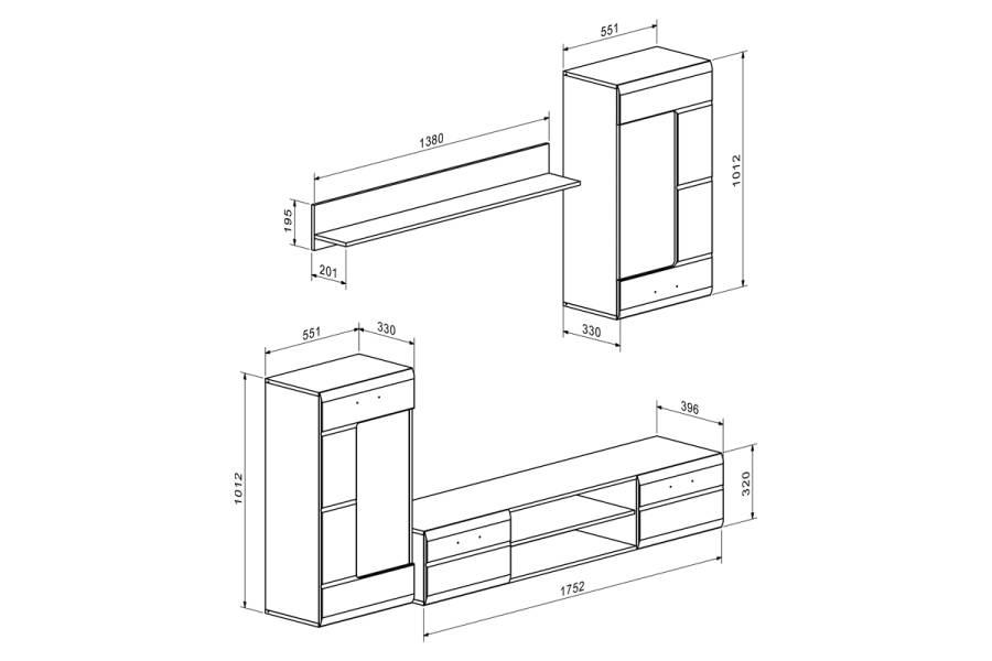 Σύνθετο σαλονιού Saleto pakoworld λευκό 230.2x39.6x202.4εκ