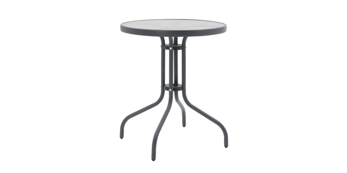 Tραπεζαρία Watson-Lindaria pakoworld σετ 3τεμ μέταλλο ανθρακί-γυαλί Φ60x70εκ