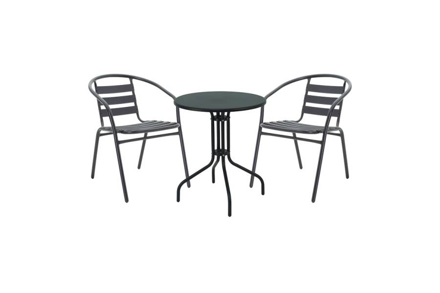 Τραπεζαρία Vergo-Tade pakoworld 3τεμ μαύρο μέταλλο Φ60x70εκ