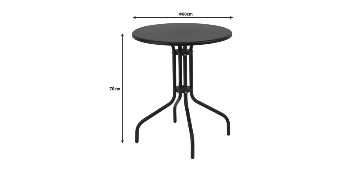Τραπεζαρία Vergo-Tade pakoworld 3τεμ μαύρο μέταλλο Φ60x70εκ
