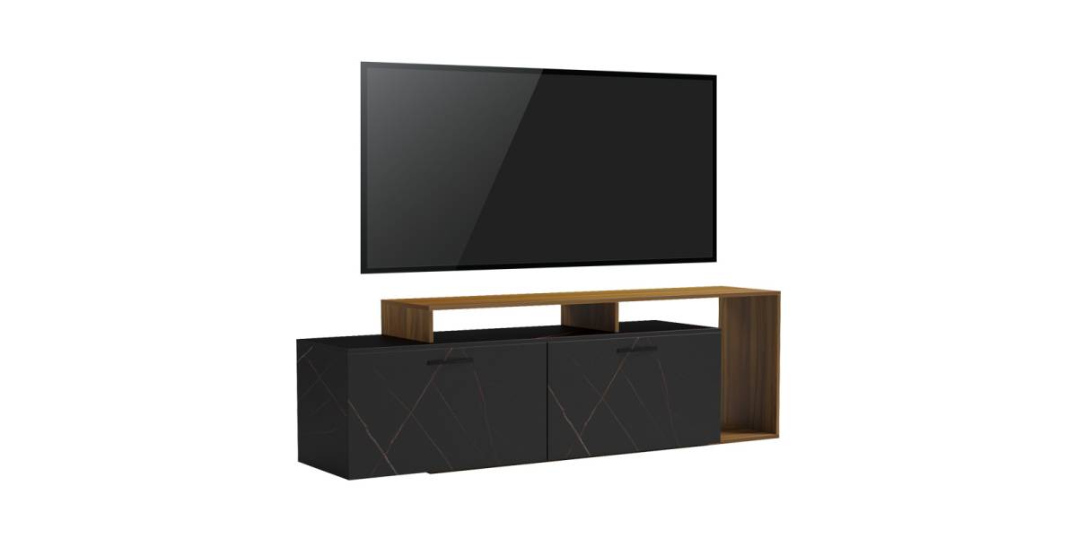 Έπιπλο τηλεόρασης Tobler pakoworld καρυδί- μαύρο μαρμάρου 170x40x53εκ