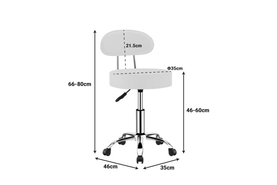 Σκαμπό γραφείου-εργασίας τροχήλατο με πλάτη Tebere pakoworld pu σε λευκή απόχρωση Φ35x66-80εκ