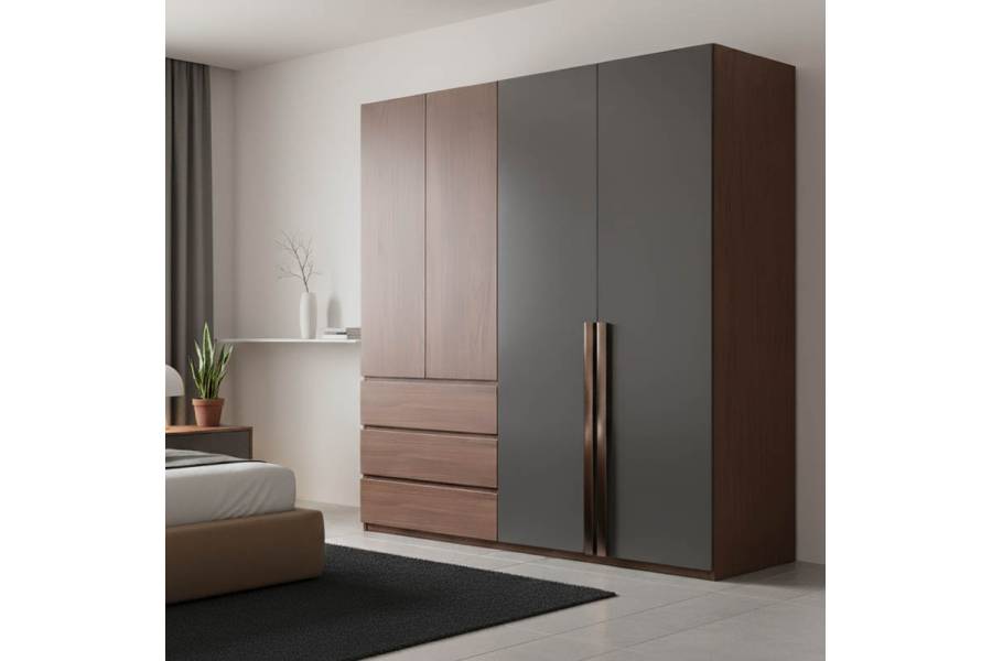 Ντουλάπα Sonlen pakoworld σε καρυδί-ανθρακί απόχρωση 160x52x195εκ