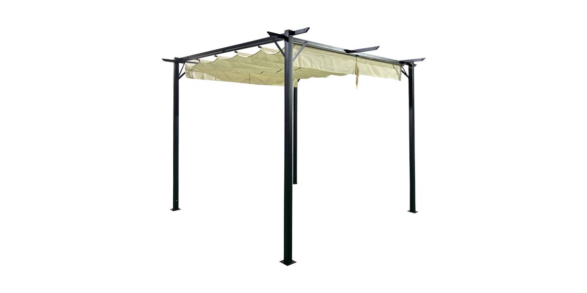 Κιόσκι κήπου pakoworld ανθρακί μεταλλικός σκελετός - με συρόμενο κάλυμμα σε μπεζ απόχρωση 3x3m