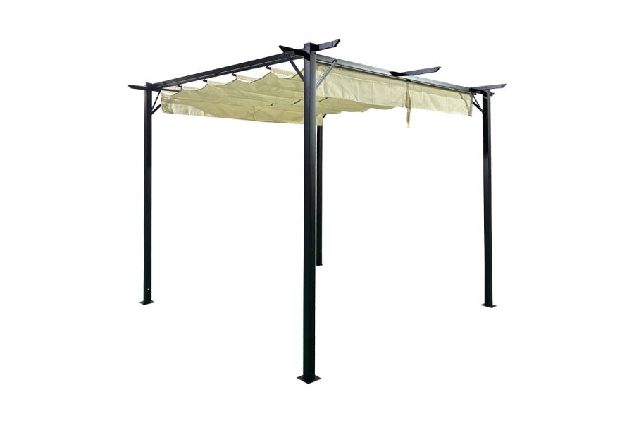 Κιόσκι κήπου pakoworld ανθρακί μεταλλικός σκελετός - με συρόμενο κάλυμμα σε μπεζ απόχρωση 3x3m