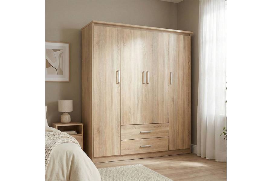 Ντουλάπα ρούχων τετράφυλλη Olympus pakoworld σε sonoma απόχρωση 159x57x183εκ