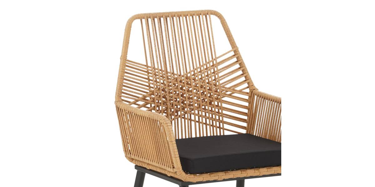 Τραπεζαρία Naoki-Tanish σετ 5 τεμ pakoworld γυάλινο- pe rattan σε φυσική απόχρωση με μαυρα πόδια 140x80x78εκ