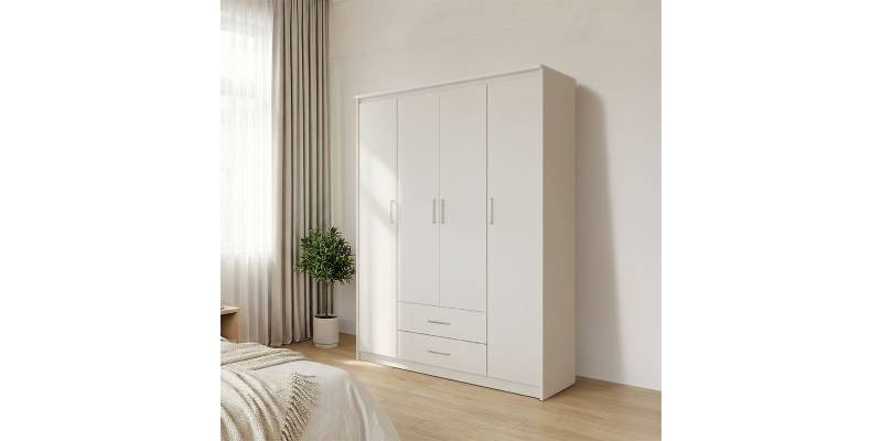 Ντουλάπα ρούχων τετράφυλλη Olympus pakoworld σε λευκή απόχρωση 159x57x183εκ