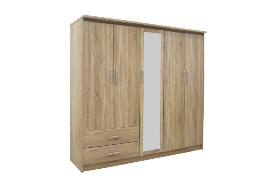 Ντουλάπα ρούχων πεντάφυλλη OLYMPUS pakoworld σε sonoma απόχρωση 198x57x183εκ