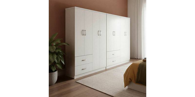 Ντουλάπα οχτάφυλλη Athos pakoworld λευκή 241x42x181εκ