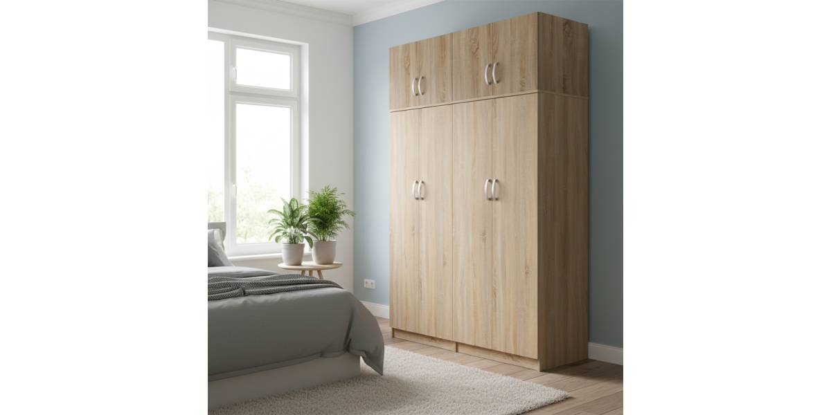 Ντουλάπα τετράφυλλη με πατάρι Athos Ι pakoworld sonoma 160x42x240εκ