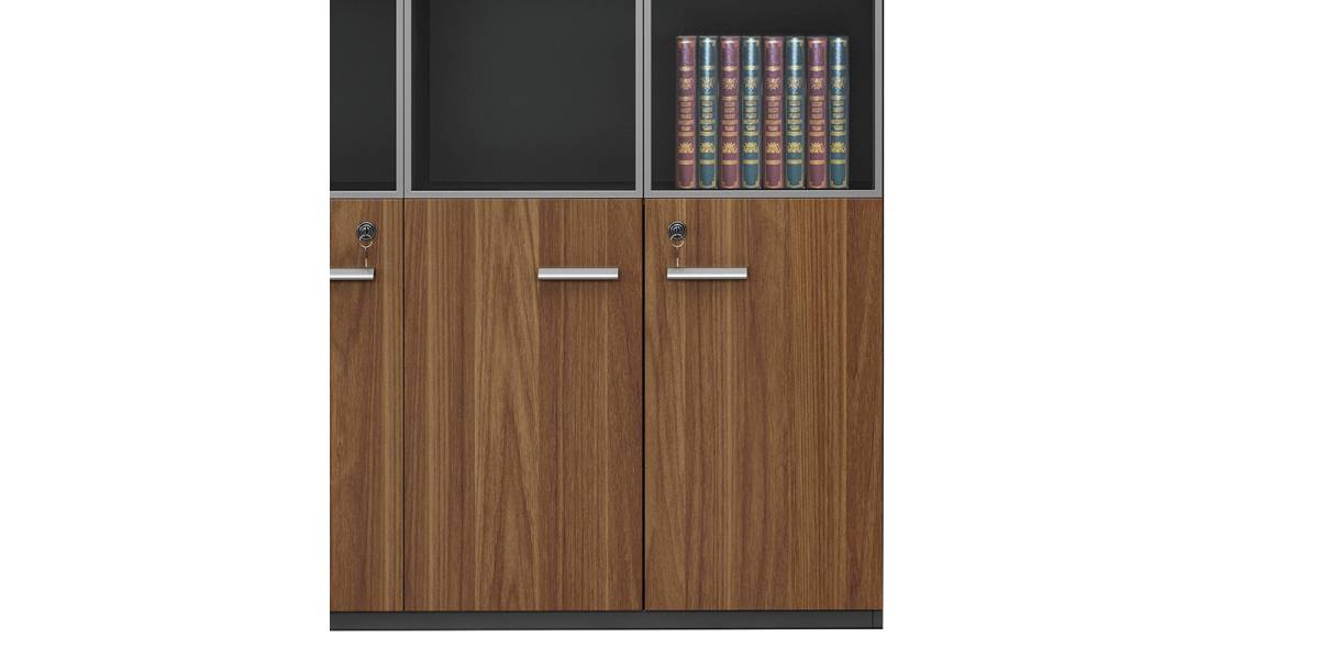 Ντουλάπα γραφείου επαγγελματική με γυάλινες πόρτες Oscar pakoworld καρυδί-ανθρακί 120x40x200εκ