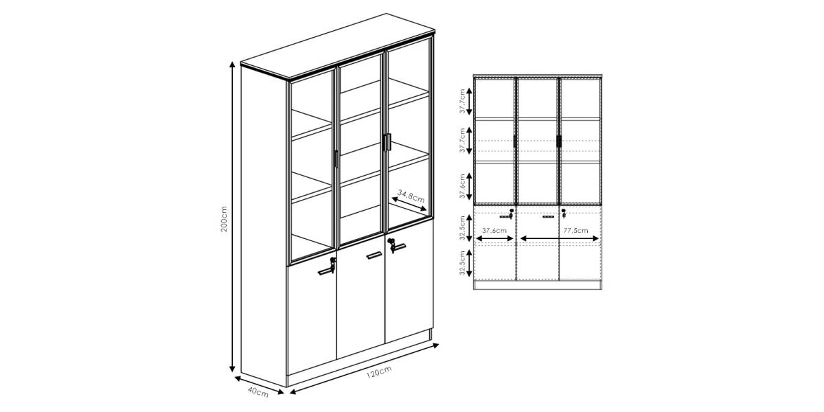 Ντουλάπα γραφείου επαγγελματική με γυάλινες πόρτες Oscar pakoworld καρυδί-ανθρακί 120x40x200εκ