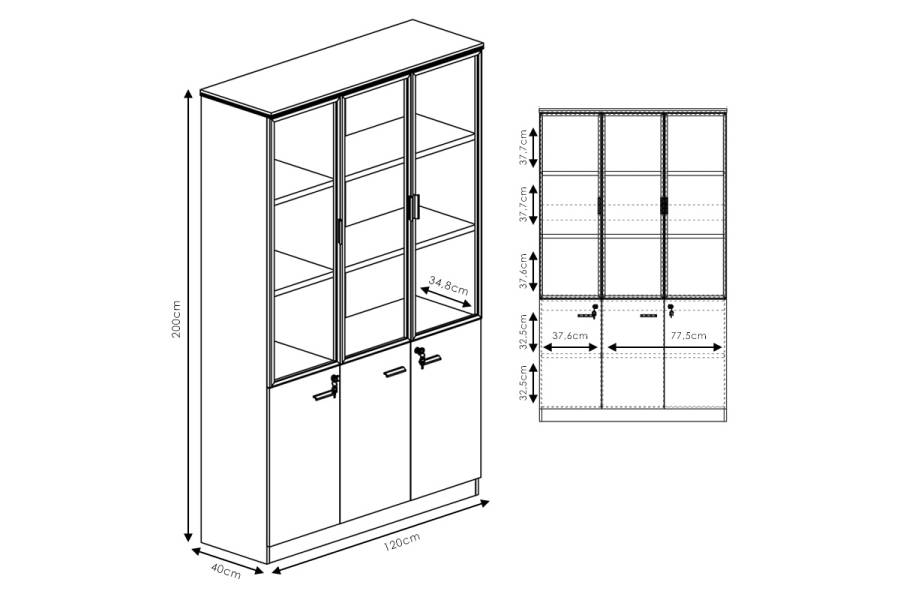 Ντουλάπα γραφείου επαγγελματική με γυάλινες πόρτες Oscar pakoworld καρυδί-ανθρακί 120x40x200εκ