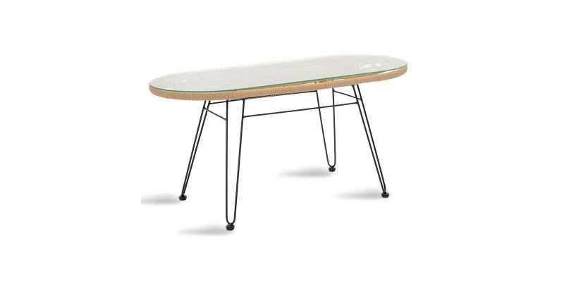 Τραπέζι Naoki pakoworld μέταλλο μαύρο-pe φυσικό-γυαλί 100x45x46εκ