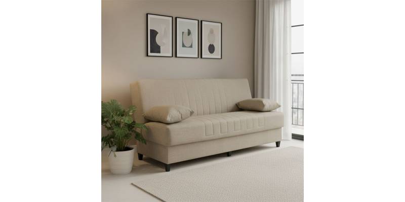 Καναπές-κρεβάτι με αποθηκευτικό χώρο τριθέσιος Romina pakoworld κρεμ ύφασμα 190x75x85εκ