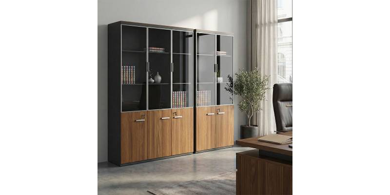 Ντουλάπες γραφείου επαγγελματικές Oscar pakoworld καρυδί-ανθρακί 200x40x200εκ