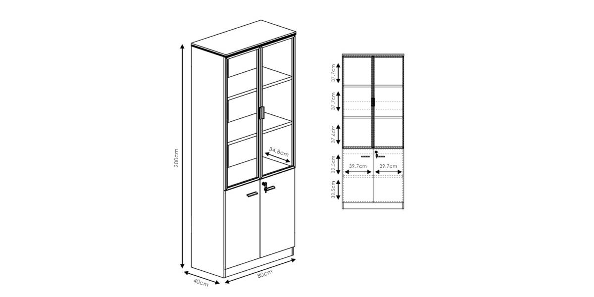 Ντουλάπες γραφείου επαγγελματικές Oscar pakoworld καρυδί-ανθρακί 200x40x200εκ