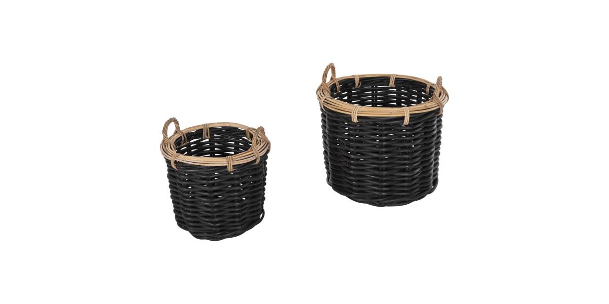ΣΕΤ 2 ΚΑΛΑΘΙΑ POTTS HM4379 ΜΑΥΡO&ΦΥΣΙΚΟ ΧΡΩΜΑ- CL RATTAN Φ61+Φ45εκ.