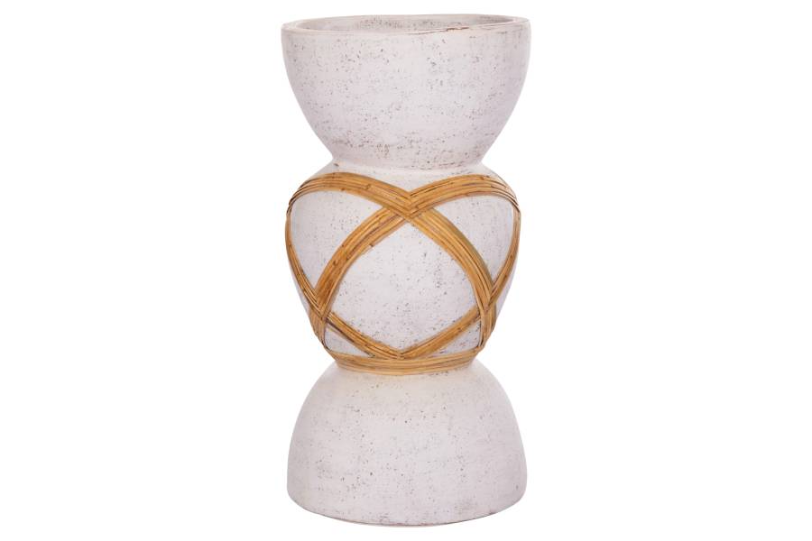 ΔΙΑΚΟΣΜΗΤΙΚΟ ΒΑΖΟ ΔΑΠΕΔΟΥ MAYNARD HM4672.02L TERRACOTTA ΛΕΥΚΟ--RATTAN Φ32x62.5Υεκ.