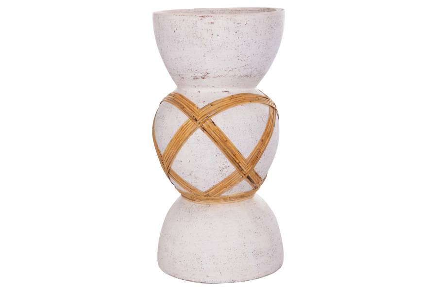 ΔΙΑΚΟΣΜΗΤΙΚΟ ΒΑΖΟ ΔΑΠΕΔΟΥ MAYNARD HM4672.02L TERRACOTTA ΛΕΥΚΟ--RATTAN Φ32x62.5Υεκ.