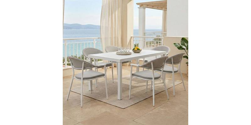 Τραπεζαρία Kliton-Pino σετ 7τεμ pakoworld αλουμίνιο σε λευκή απόχρωση 150x80x74εκ