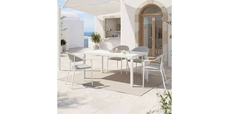 Τραπεζαρία Kliton-Pino σετ 5τεμ pakoworld αλουμίνιο σε λευκή απόχρωση 150x80x74εκ