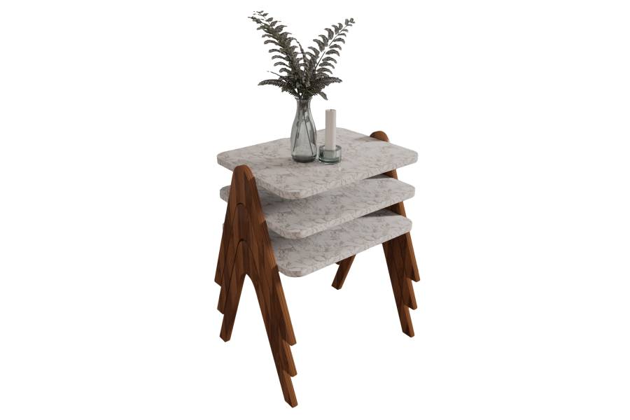 ΣΕΤ 3ΤΜΧ ΒΟΗΘΗΤΙΚΑ ΤΡΑΠΕΖΑΚΙΑ REACHER HM18176.03 ΜΕΛΑΜΙΝΗ ΣΕ ΚΑΡΥΔΙ-ΛΕΥΚΟ ΜΑΡΜΑΡΟ 40x30x40Υεκ.